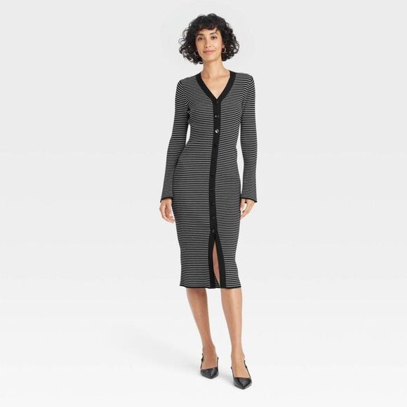 A New Day - Women's Bell Long Sleeve Midi Sweater Dress - A Ne Black - Picture 1 of 4